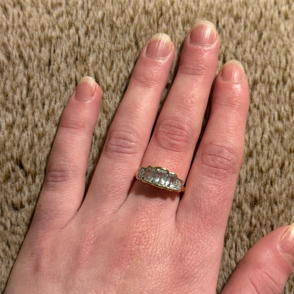 NWOT-Genuine Aquamarine Ring-Cushion Cut W/Diamond Accents-14Kt Gold Size 8